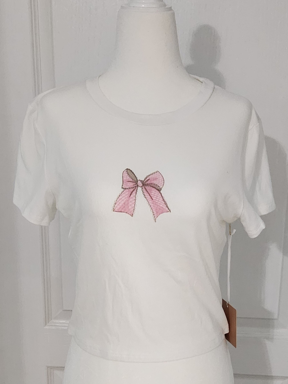NWT! White Ribbed Short-Sleeve Crop Tee, Juniors Large By Bailey Rose